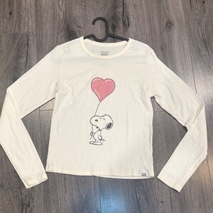 💜Peanuts X RSQ Long Sleeve Shirt - Cream Snoopy with Pink Heart Valentines Day